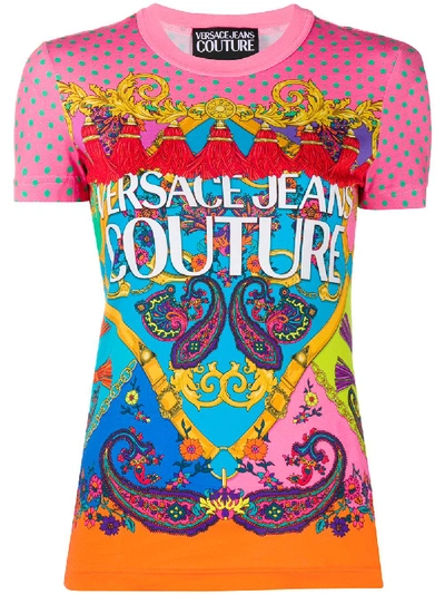 Shop Versace Jeans Couture Mixed Print T-shirt In Pink