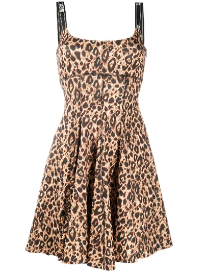 Shop Versace Jeans Couture Leopard Print Flared Dress In Neutrals