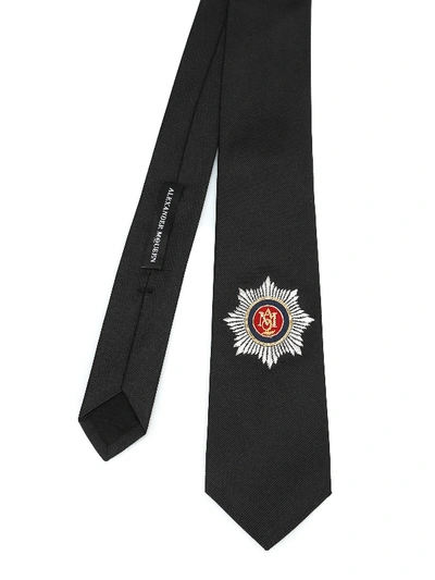 Shop Alexander Mcqueen Embroidered Silk Tie In Black