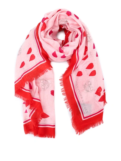 Shop Alexander Mcqueen Petals Patterned Wool Blend Scarf In Pink