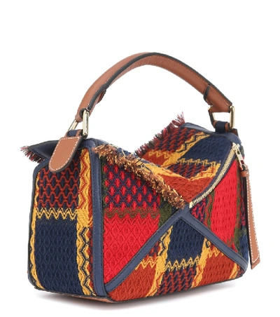 Shop Loewe Puzzle Small Leather-trimmed Tartan Bag In Red