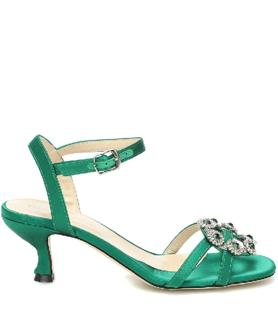 Shop Christopher Kane Embellished Satin Sandals In Green