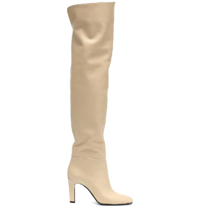 Shop Saint Laurent Jane 90 Leather Over-the-knee Boots In Beige