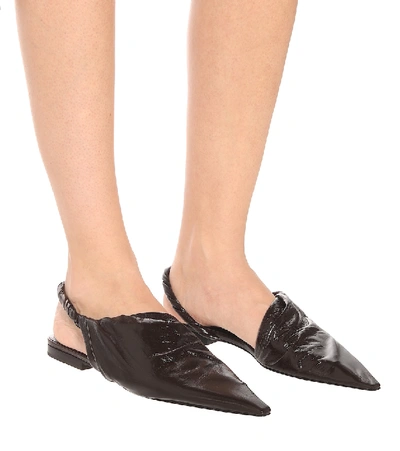 Shop Bottega Veneta Point Leather Ballet Flats In Brown