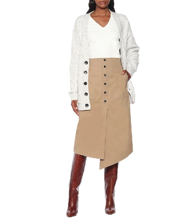 Shop Tibi Myriam Cotton Twill Midi Skirt In Beige