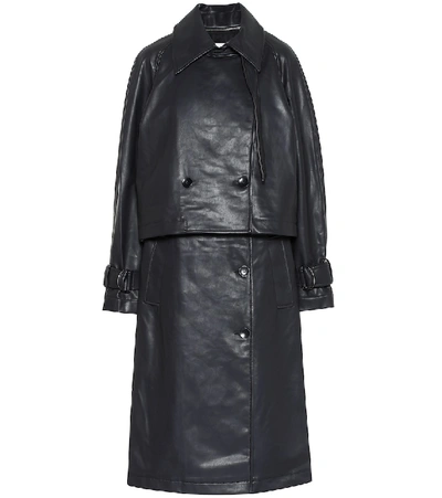 Shop Tibi Convertible Faux Leather Trench Coat In Blue