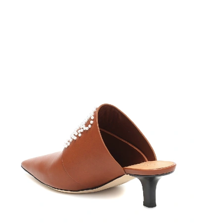 Shop Loewe Anagram Embellished Leather Mules In Brown