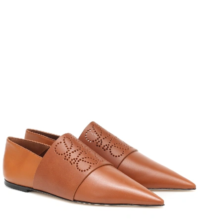 Shop Loewe Anagram Leather Loafers In Brown