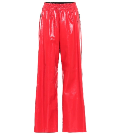 Shop Bottega Veneta Leather Wide-leg Pants In Red
