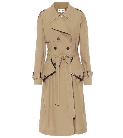 Shop Loewe Leather-trimmed Cotton Trench Coat In Beige