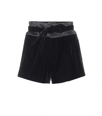 Shop Saint Laurent High-rise Velvet And Satin Shorts In Black