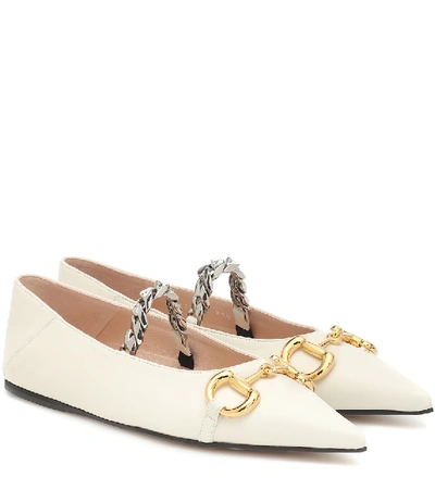 Shop Gucci Horsebit Leather Ballet Flats In White