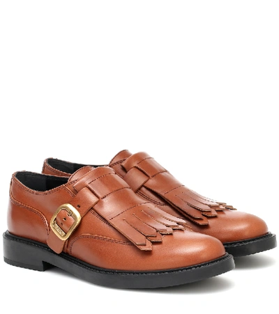 Shop Tod's Fringed Leather Brogues In Brown