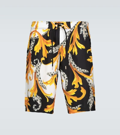 Shop Versace Baroque Printed Swim Shorts In Multicoloured
