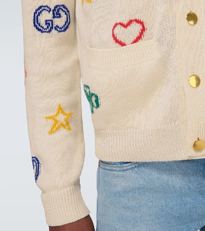 Shop Gucci Symbols Jacquard Cardigan In White