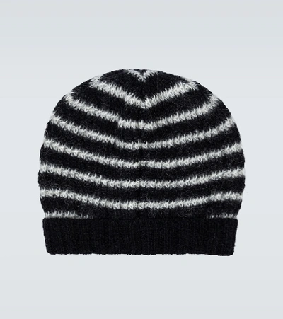 Shop Saint Laurent Striped Mohair-blend Hat In Black