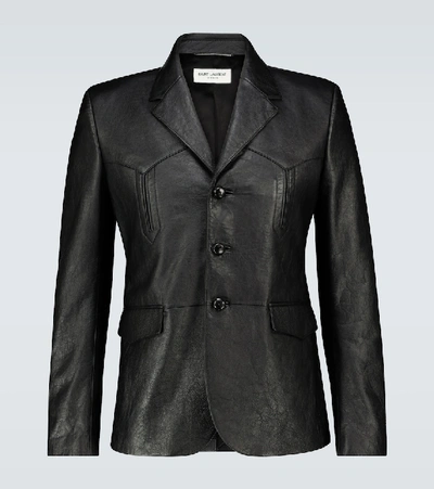 Shop Saint Laurent Slim-fit Leather Jacket In Black