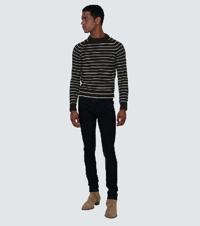 Shop Saint Laurent Striped Wool Sweater In Black