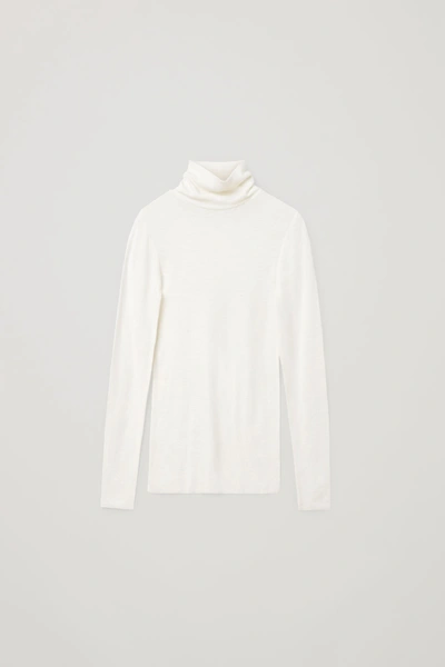 Shop Cos Fine Roll-neck Wool Top In White