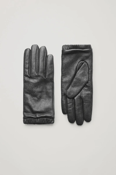 Shop Cos Gathered Leather-cashmere Gloves In Black