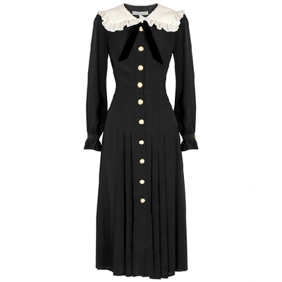 Shop Alessandra Rich Black Embellished Silk Midi Dress