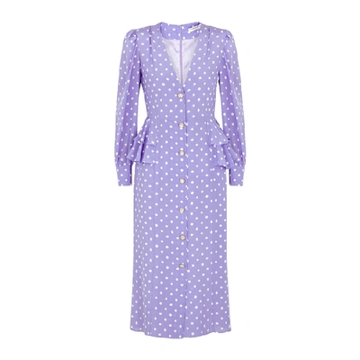 Shop Alessandra Rich Lilac Polka-dot Silk Crepe De Chine Midi Dress In Purple