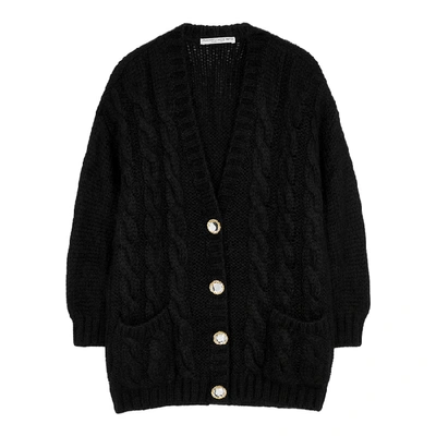 Shop Alessandra Rich Black Embellished Mohair-blend Cardigan