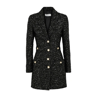 Shop Alessandra Rich Black Embellished Tweed Blazer Dress