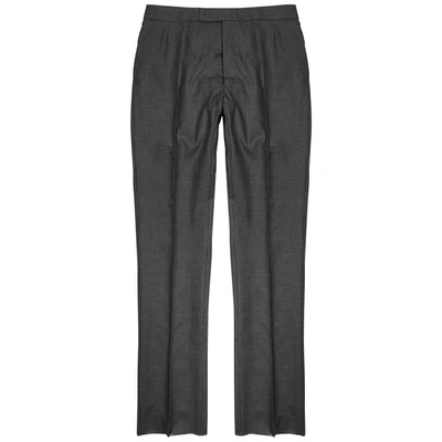 Shop Thom Browne Grey Straight-leg Wool Trousers In Dark Grey