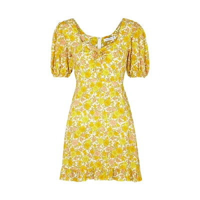 Shop Faithfull The Brand Agathe Floral-print Rayon Mini Dress In Yellow