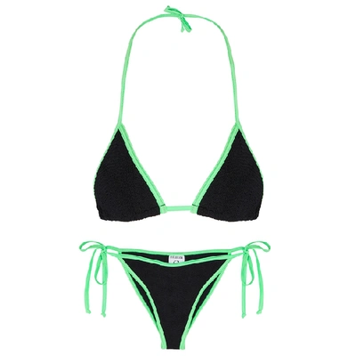 Shop Hunza G Carmen Black Seersucker Bikini In Green