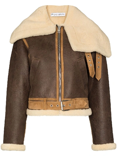 Shop Jw Anderson Exaggerated-collar Aviator Jacket In Brown