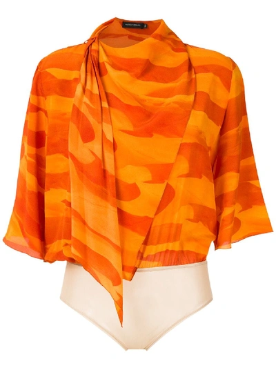 Shop Andrea Marques Deserto Silk Scarf Bodysuit In Orange
