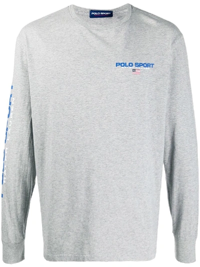 Shop Polo Ralph Lauren Logo-print Long-sleeve Shirt In Grey
