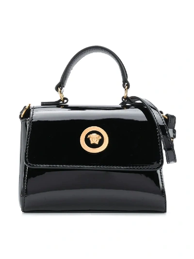 Shop Young Versace Medusa Motif Mini Handbag In Black