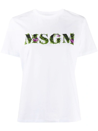 Shop Msgm Floral Logo T-shirt In White