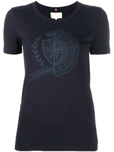 Shop Tommy Hilfiger Crest-print Organic Cotton T-shirt In Blue