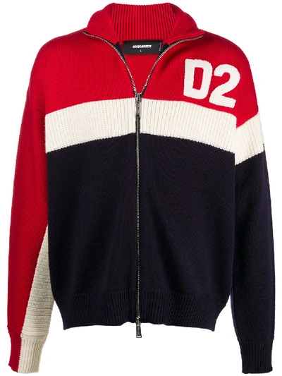 Shop Dsquared2 Logo-patch Zip-up Cardigan In Blue