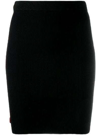 Shop Gcds Ribbed Knit Logo Patch Skirt In Black