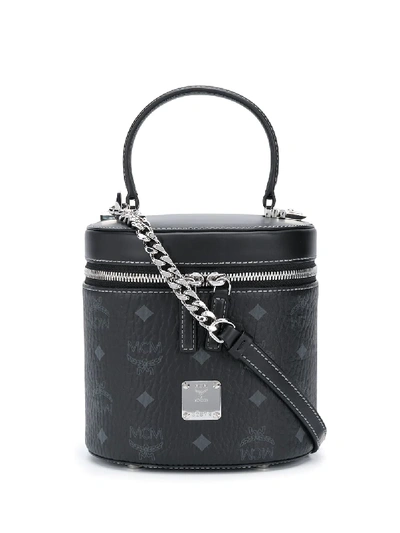 Shop Mcm Logo Print Bucket Box Bag In Bk001 Black