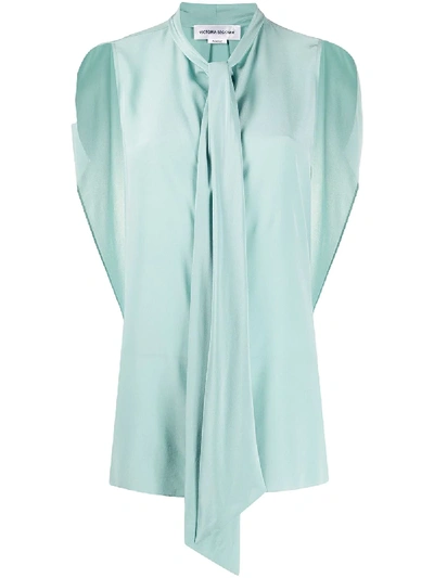 Shop Victoria Beckham Draped Pussy-bow Blouse In Blue
