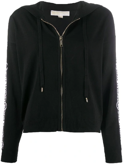 Shop Michael Michael Kors Side Logo Stripe Zip-up Hoodie In Black