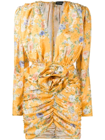 Shop Magda Butrym Floral Print Silk Dress In Yellow