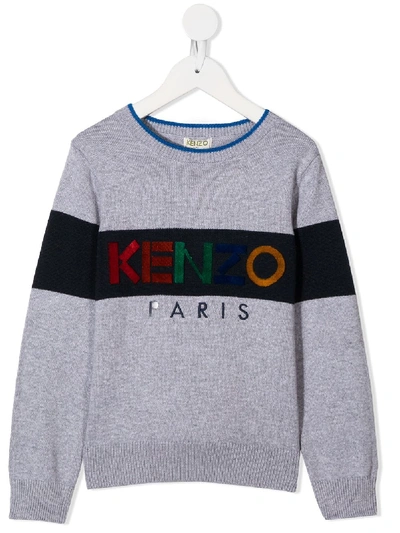 Shop Kenzo Embroidered Logo Jumper In Grey