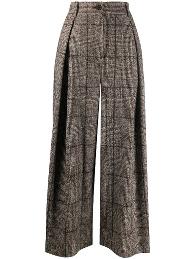 Shop Dolce & Gabbana Tweed Check Wide-leg Trousers In Brown