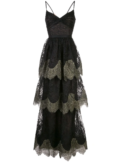 Shop Marchesa Notte Scalloped Lace Gown In Black