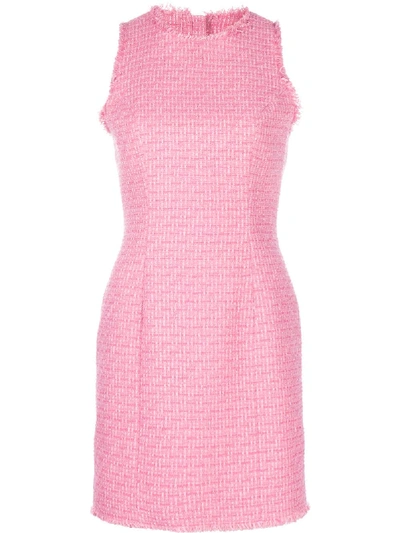 Shop Balmain Fitted Tweed Dress In Pink
