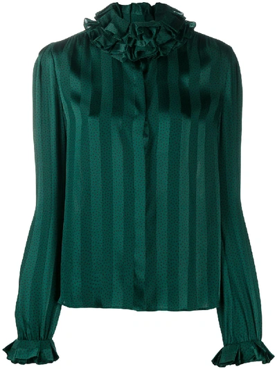 Shop Saint Laurent Ruffled-neck Silk Blouse In Black