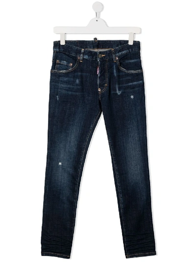 Shop Dsquared2 Teen Stonewashed Slim-fit Jeans In Blue