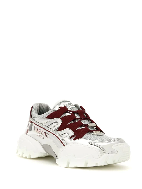 Valentino Garavani Climber Leather-trimmed Mesh Sneakers In Silver ...